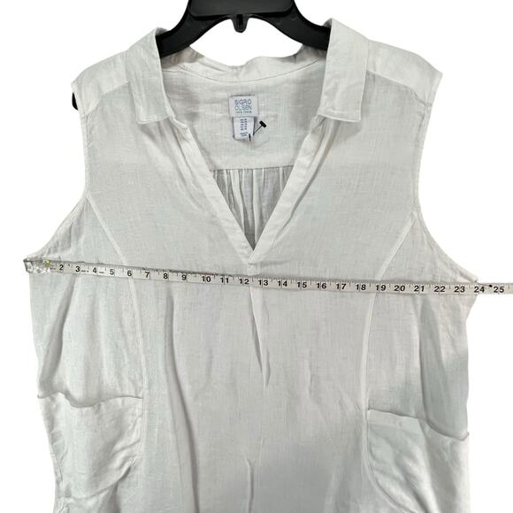 Sigrid Olsen Shirt Womens 1X White Linen Sleeveless V Neck Collared Pockets Top - Picture 4 of 9